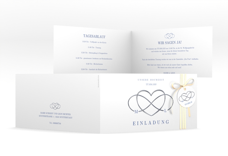 Hochzeitseinladung Infinity lange Klappkarte quer silber
