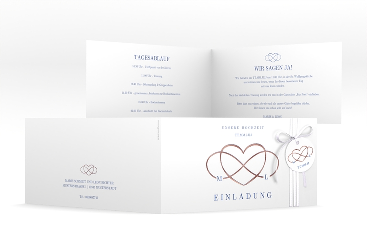 Hochzeitseinladung Infinity lange Klappkarte quer rosegold