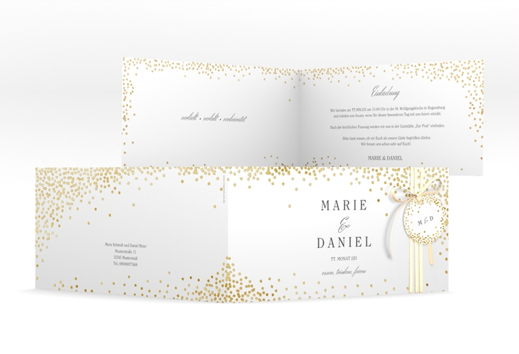 Hochzeitseinladung Glitter lange Klappkarte quer gold