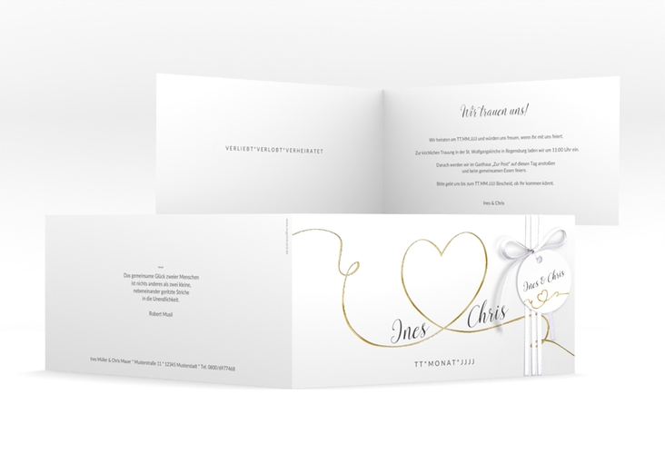 Hochzeitseinladung Dolce lange Klappkarte quer gold