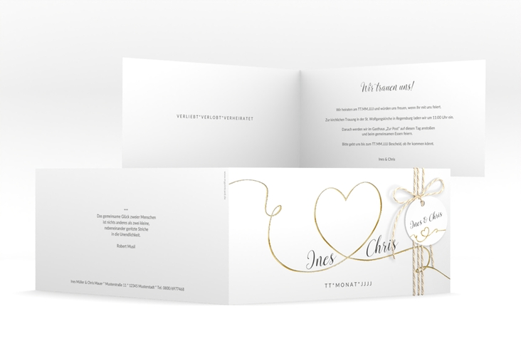 Hochzeitseinladung Dolce lange Klappkarte quer gold