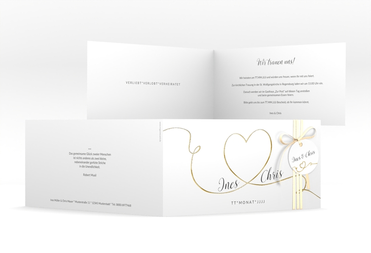 Hochzeitseinladung Dolce lange Klappkarte quer gold
