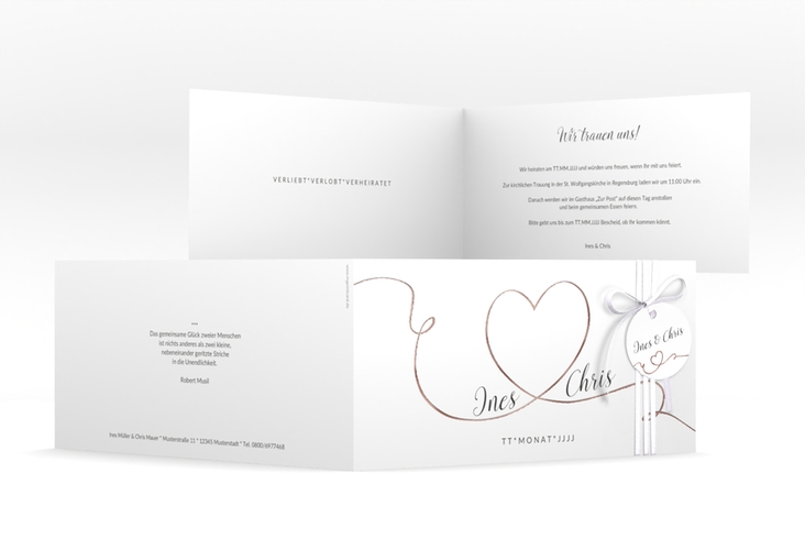 Hochzeitseinladung Dolce lange Klappkarte quer rosegold