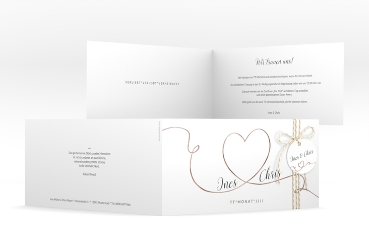 Hochzeitseinladung Dolce lange Klappkarte quer rosegold