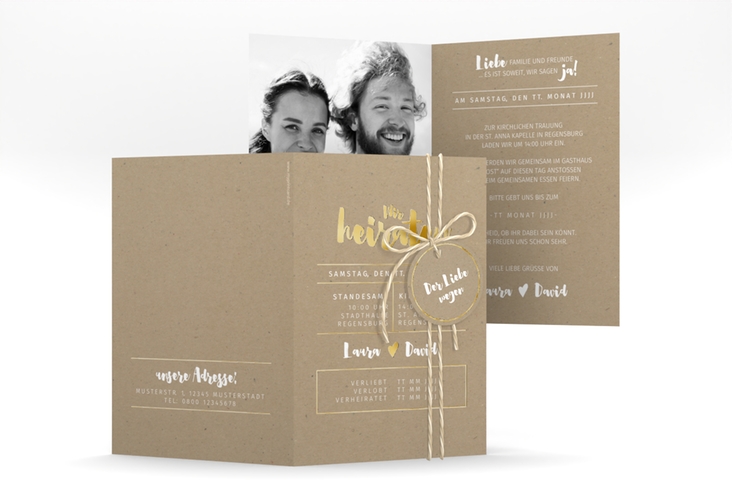 Einladungskarte Hochzeit Letterbox A6 Klappkarte hoch gold