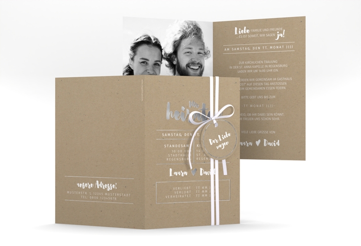 Einladungskarte Hochzeit Letterbox A6 Klappkarte hoch silber
