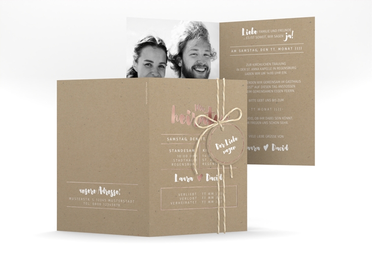 Einladungskarte Hochzeit Letterbox A6 Klappkarte hoch rosegold