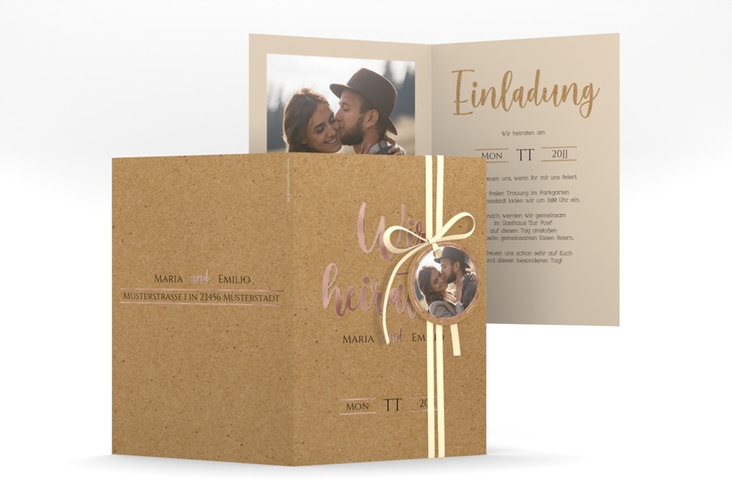 Einladungskarte Hochzeit Noble A6 Klappkarte hoch rosegold mit elegantem Schriftzug