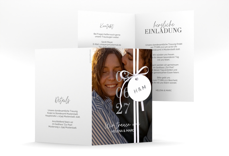 Einladung Hochzeit You and Me A6 Klappkarte hoch silber