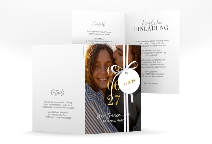 Einladung Hochzeit You and Me A6 Klappkarte hoch gold