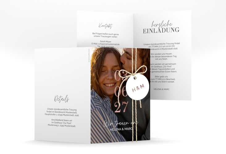 Einladung Hochzeit You and Me A6 Klappkarte hoch rosegold