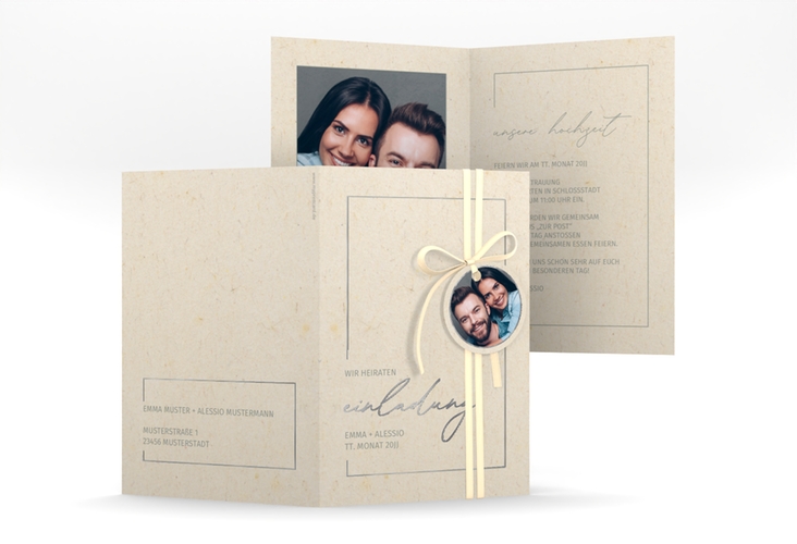 Einladungskarte Hochzeit Simple Line A6 Klappkarte hoch silber
