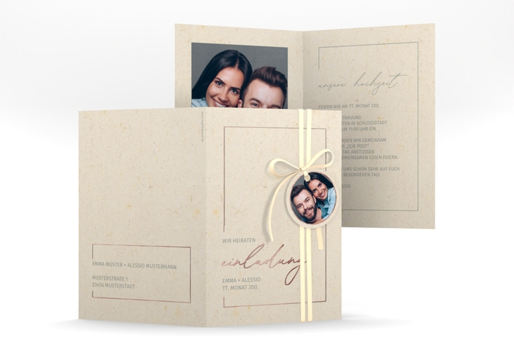 Einladungskarte Hochzeit Simple Line A6 Klappkarte hoch rosegold