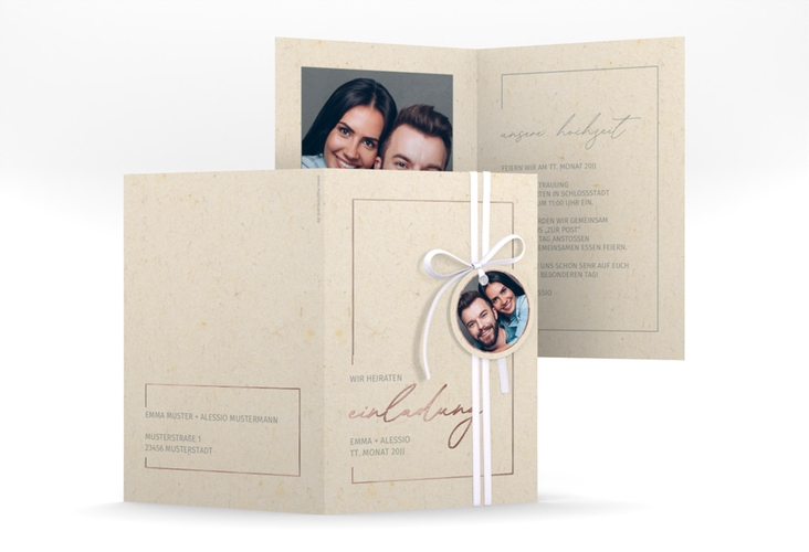 Einladungskarte Hochzeit Simple Line A6 Klappkarte hoch rosegold
