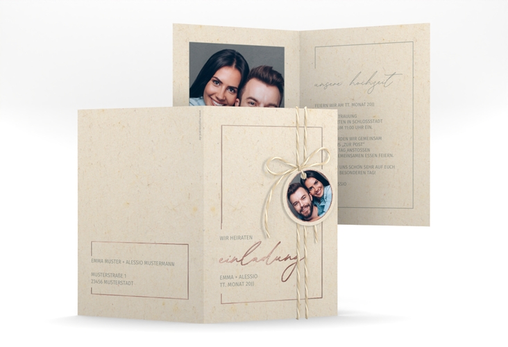 Einladungskarte Hochzeit Simple Line A6 Klappkarte hoch rosegold