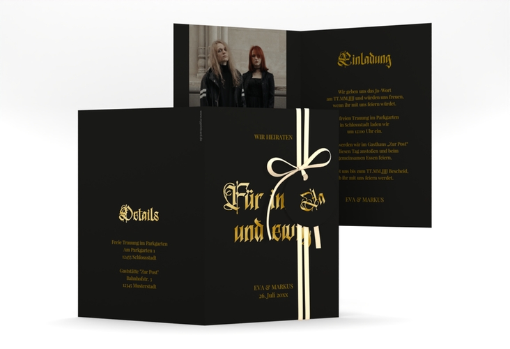 Einladungskarte Hochzeit Wednesday A6 Klappkarte hoch gold