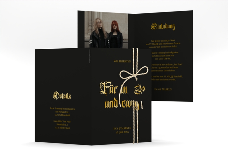Einladungskarte Hochzeit Wednesday A6 Klappkarte hoch gold