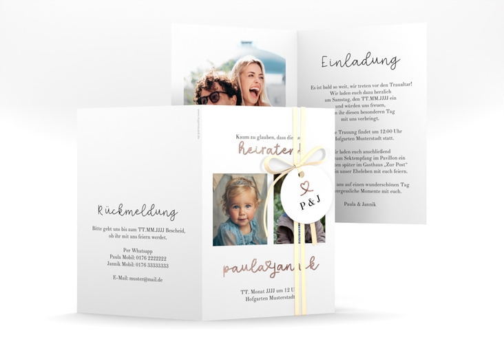 Einladungskarte Hochzeit Kindheitsfotos A6 Klappkarte hoch rosegold