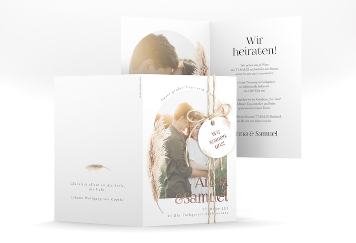 Einladungskarte Hochzeit Boholove A6 Klappkarte hoch rosegold