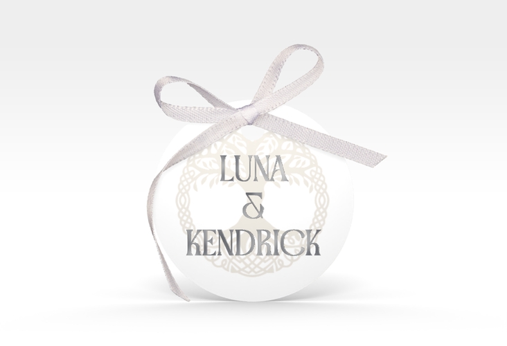 Geschenkanhänger Hochzeit Lebensbaum Geschenkanhänger, rund weiss silber im Stil der Kelten und Wikinger