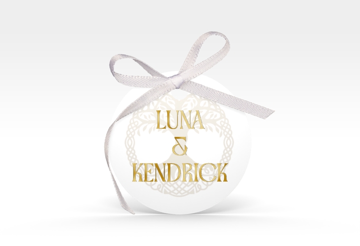 Geschenkanhänger Hochzeit Lebensbaum Geschenkanhänger, rund weiss gold im Stil der Kelten und Wikinger