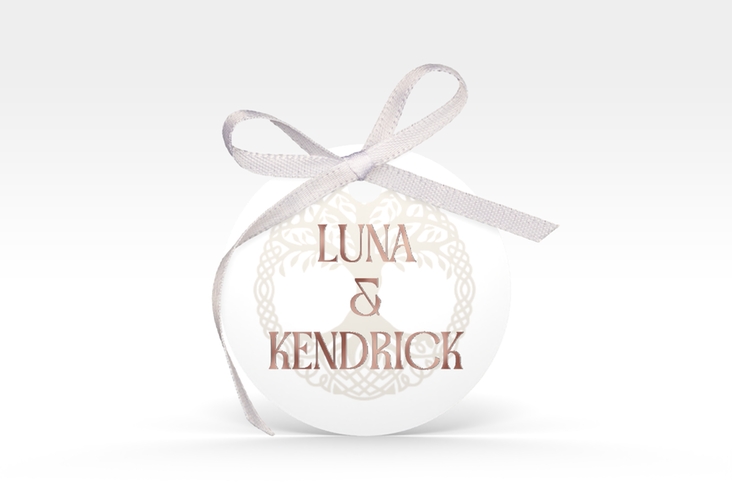 Geschenkanhänger Hochzeit Lebensbaum Geschenkanhänger, rund weiss rosegold im Stil der Kelten und Wikinger