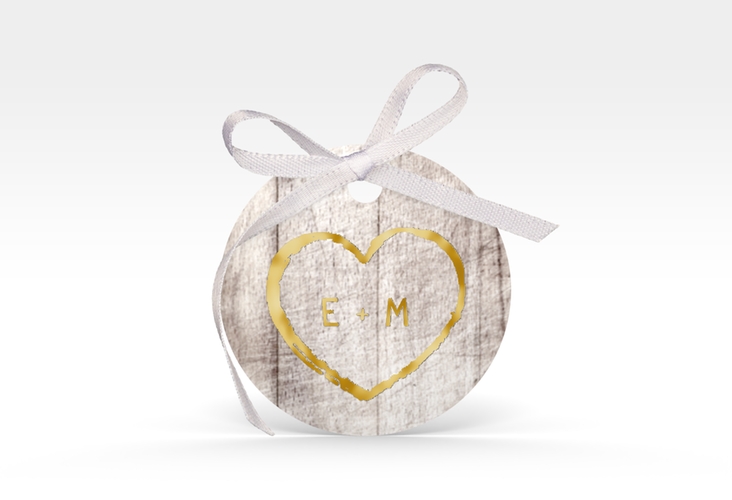 Geschenkanhänger Hochzeit Wood Geschenkanhänger, rund weiss gold