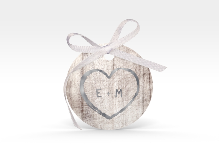Geschenkanhänger Hochzeit Wood Geschenkanhänger, rund weiss silber