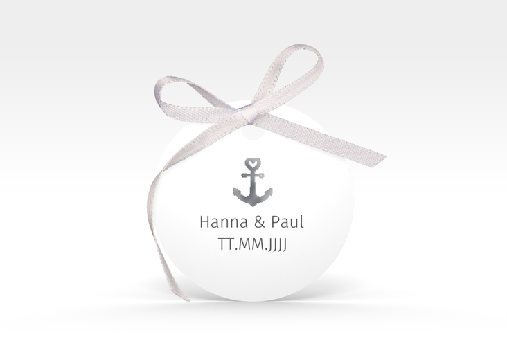 Geschenkanhänger Hochzeit Ankerliebe Geschenkanhänger, rund weiss silber im minimalistischen maritimen Design mit Anker