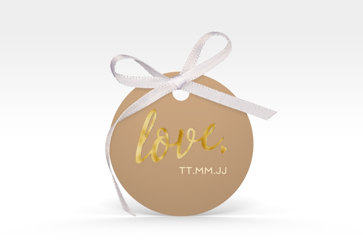 Geschenkanhänger Hochzeit Glam Geschenkanhänger, rund beige gold