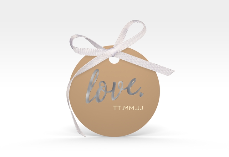 Geschenkanhänger Hochzeit Glam Geschenkanhänger, rund beige silber