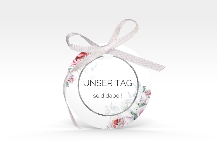 Geschenkanhänger Hochzeit Embrace Geschenkanhänger, rund weiss silber