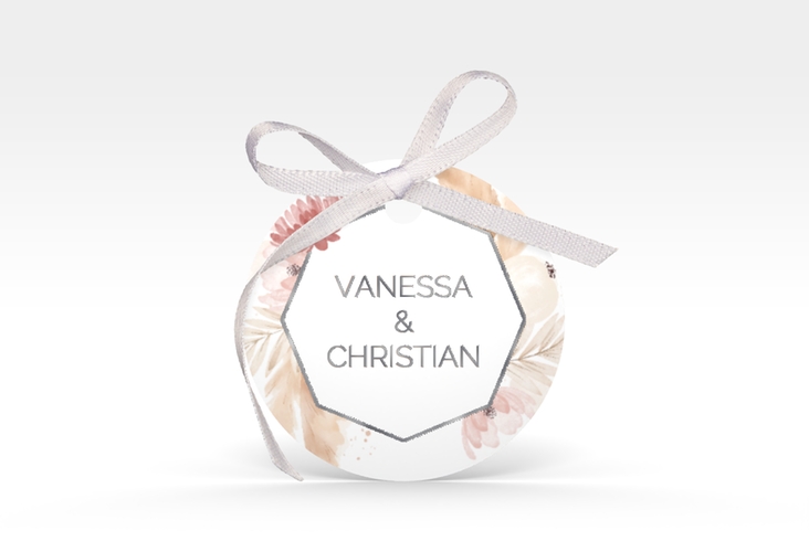 Geschenkanhänger Hochzeit Bohostyle Geschenkanhänger, rund beige silber mit Pampasgras in Aquarell