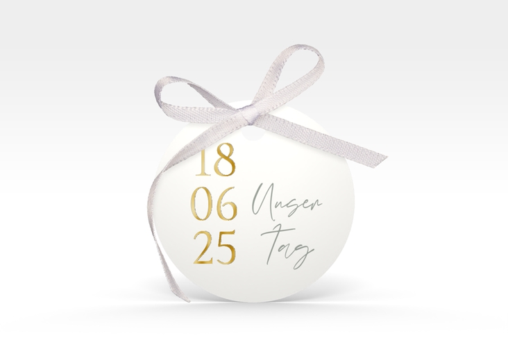 Geschenkanhänger Hochzeit Day Geschenkanhänger, rund weiss gold mit Datum im minimalistischen Design
