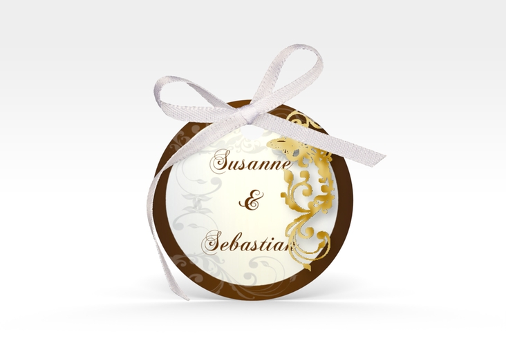 Geschenkanhänger Hochzeit Toulouse Geschenkanhänger, rund braun gold
