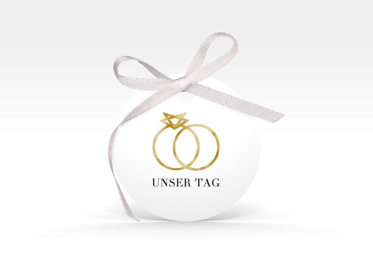 Geschenkanhänger Hochzeit "Rings" Geschenkanhänger, rund weiss gold