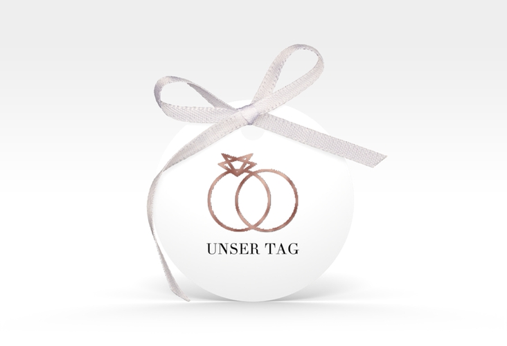 Geschenkanhänger Hochzeit "Rings" Geschenkanhänger, rund weiss rosegold
