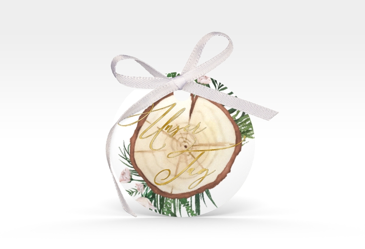 Geschenkanhänger Hochzeit Woodland Geschenkanhänger, rund weiss gold