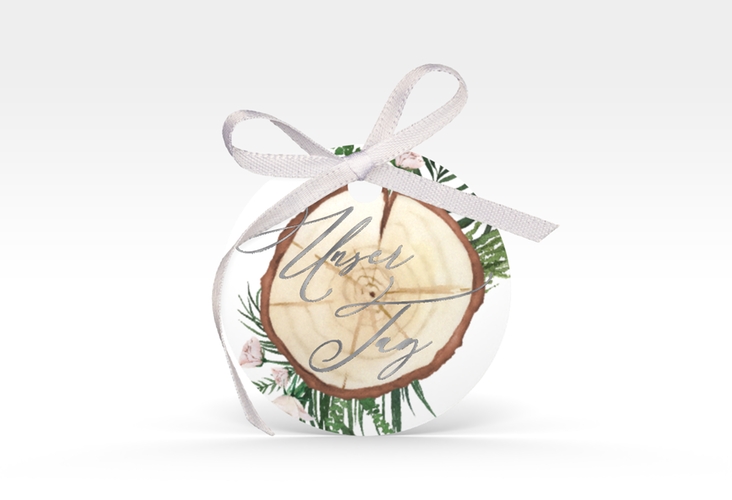 Geschenkanhänger Hochzeit Woodland Geschenkanhänger, rund weiss silber