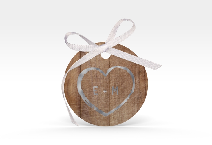 Geschenkanhänger Hochzeit Wood Geschenkanhänger, rund braun silber