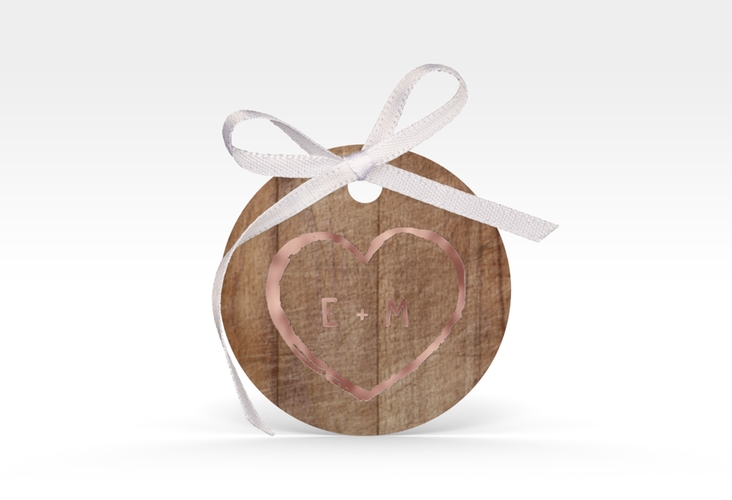 Geschenkanhänger Hochzeit Wood Geschenkanhänger, rund braun rosegold