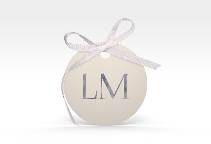 Geschenkanhänger Hochzeit Monogramm Geschenkanhänger, rund beige silber