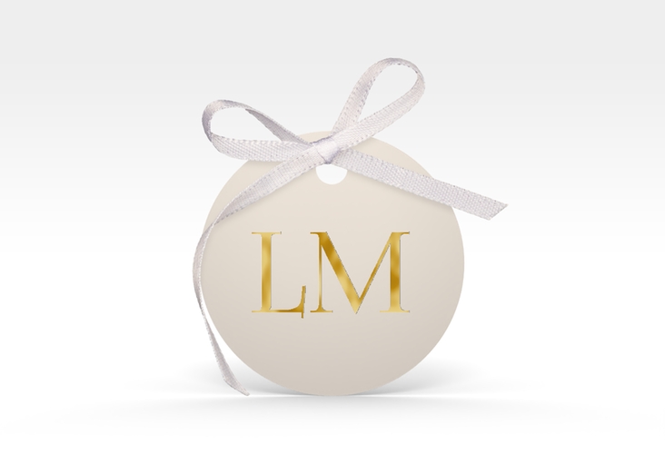 Geschenkanhänger Hochzeit Monogramm Geschenkanhänger, rund beige gold
