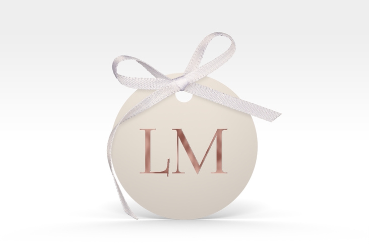 Geschenkanhänger Hochzeit Monogramm Geschenkanhänger, rund beige rosegold