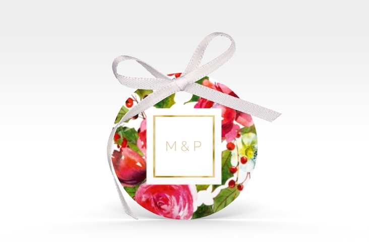 Geschenkanhänger Hochzeit Blumenpracht Geschenkanhänger, rund weiss gold