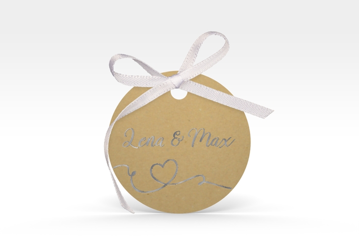 Geschenkanhänger Hochzeit Herzensbund Geschenkanhänger, rund weiss silber