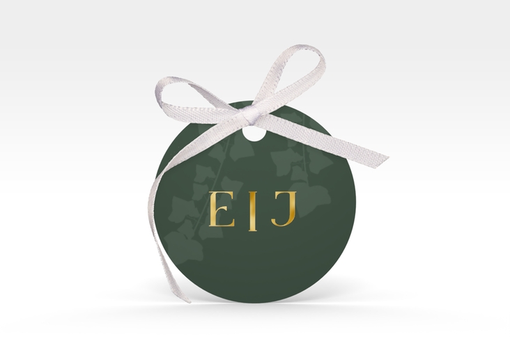 Geschenkanhänger Hochzeit Efeugrün Geschenkanhänger, rund gruen gold im Fantasy-Elfen-Design mit Efeu