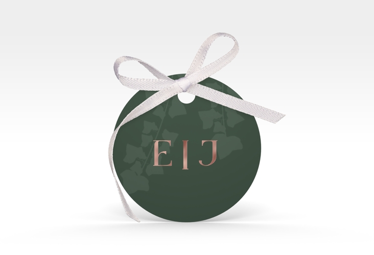 Geschenkanhänger Hochzeit Efeugrün Geschenkanhänger, rund gruen rosegold im Fantasy-Elfen-Design mit Efeu