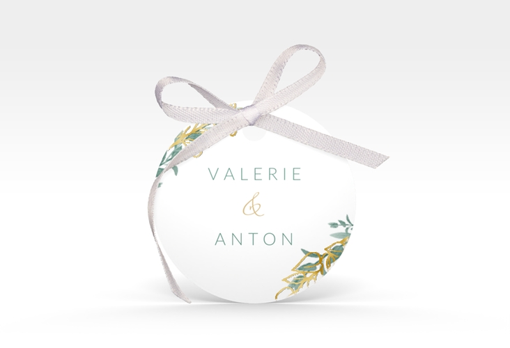 Geschenkanhänger Hochzeit Verde Geschenkanhänger, rund weiss gold