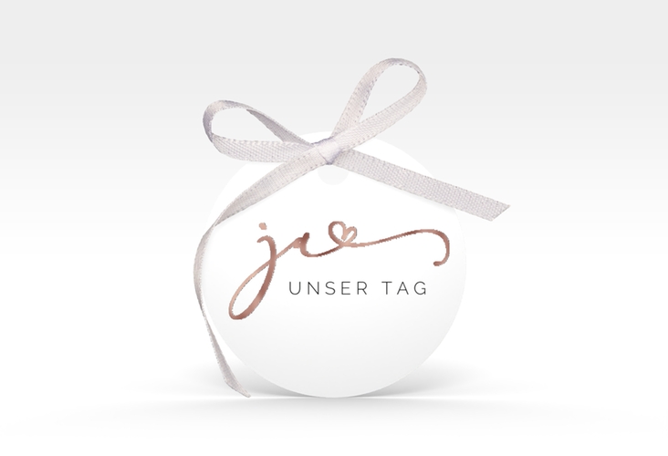 Geschenkanhänger Hochzeit Jawort Geschenkanhänger, rund weiss rosegold modern minimalistisch mit veredelter Aufschrift